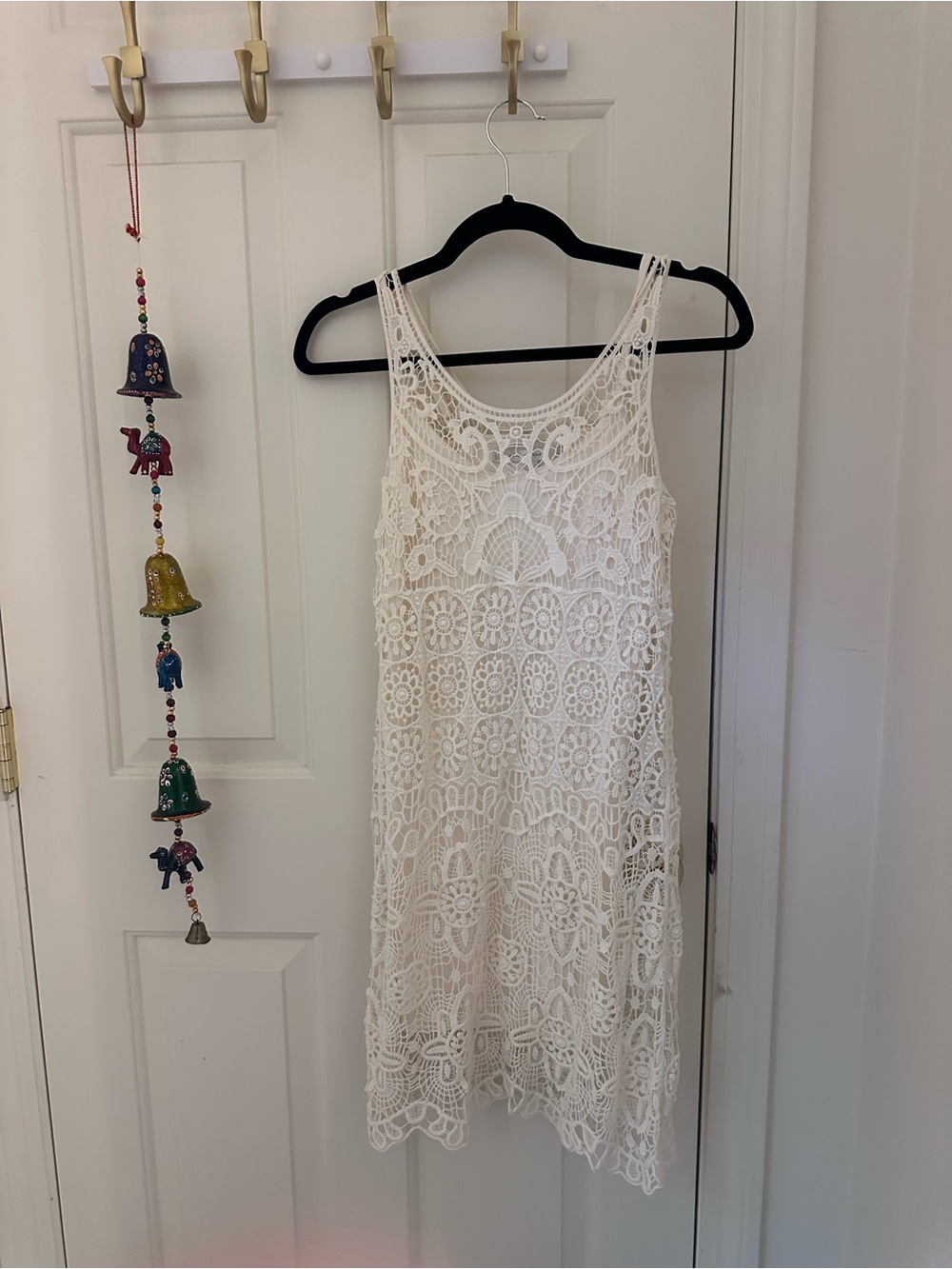 LC Lauren Conrad Cream Crochet Midi Dress with Floral Openwork